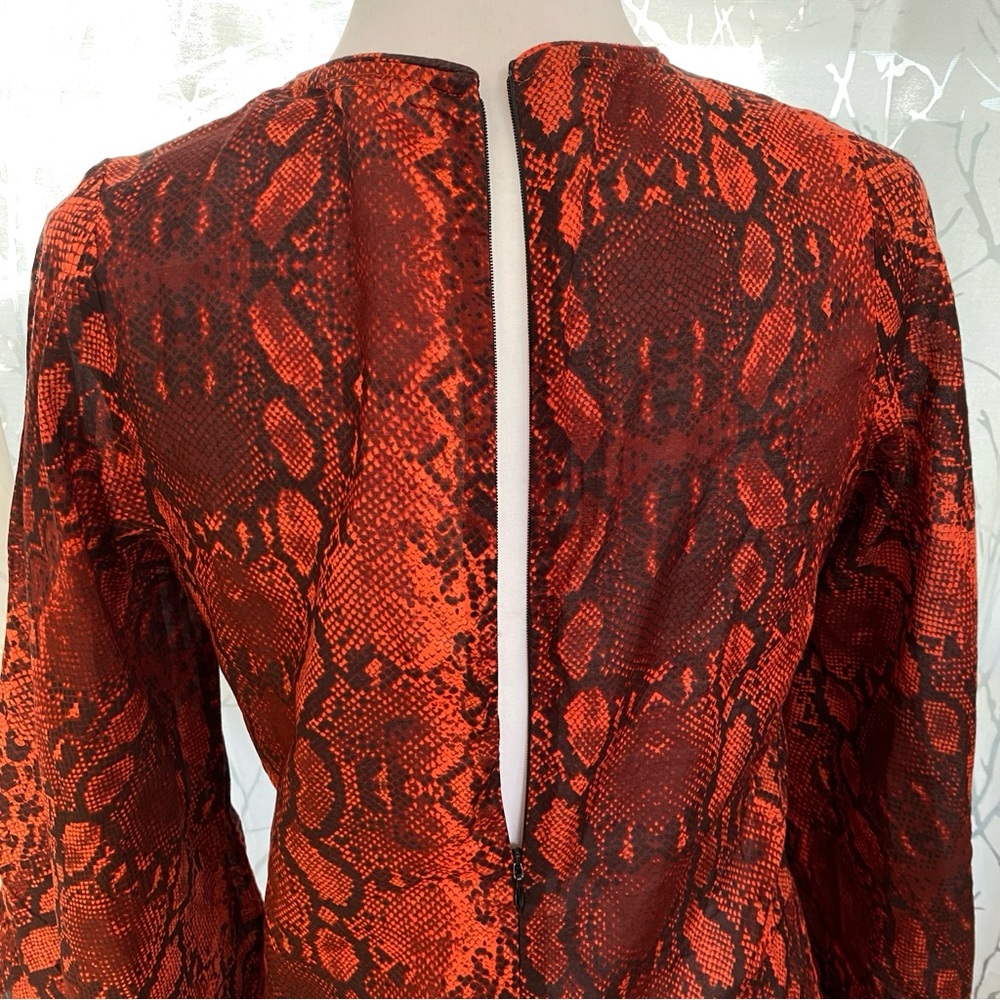 ACACIA red black snake print round neck long bell sleeve dress swim coverup - Picture 4 of 5